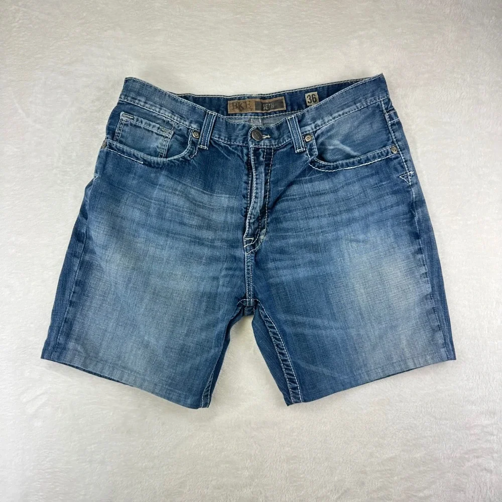 BKE Seth Denim Shorts Mens 36 Blue Jean Relaxed Fit Cut Off Hemmed Cotton